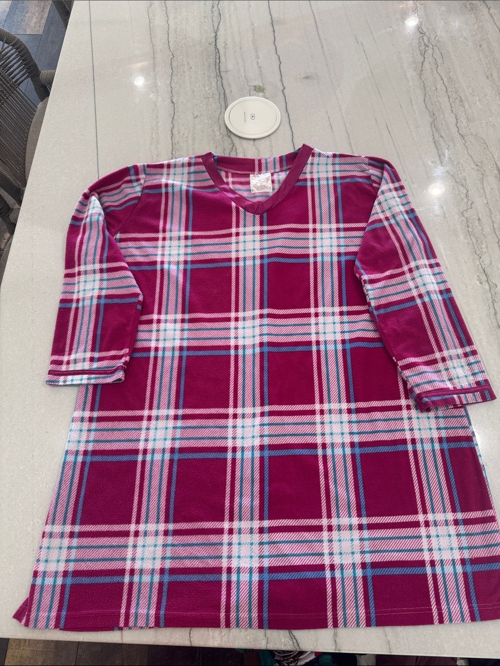 Women's Pink Plaid V-Neck Pajama Top